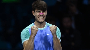 Carlos Alcaraz speaks at a press conference at the ATP Finals 2024. Photo: Getty