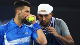 Djokovic and Kyrgios during the doubles.