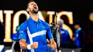 Novak Djokovic at the 2025 Australian Open. Photo: Getty.