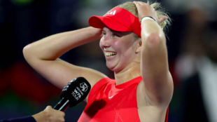 Clara Tauson, happy after advancing to her first WTA 1000 semifinal. Source: Getty
