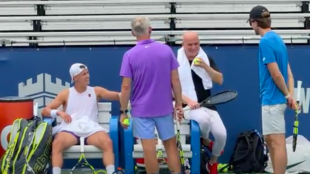 Andre Agassi trains with Holger Rune in Washington. Source: Stephanie Myles.