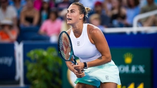 Aryna Sabalenka en rueda de prensa en el WTA Cincinnati 2025. Foto: Getty