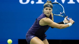 Muchova spaventata dall'apparizione a sorpresa del suo ex durante la partita. Foto: Getty