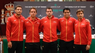 El equipo español, tras el sorteo de los emparejamientos. Fuente: RFET