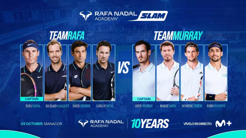 Estos son los jugadores que disputarán el Rafa Nadal Academy Slam. Fuente: RNA