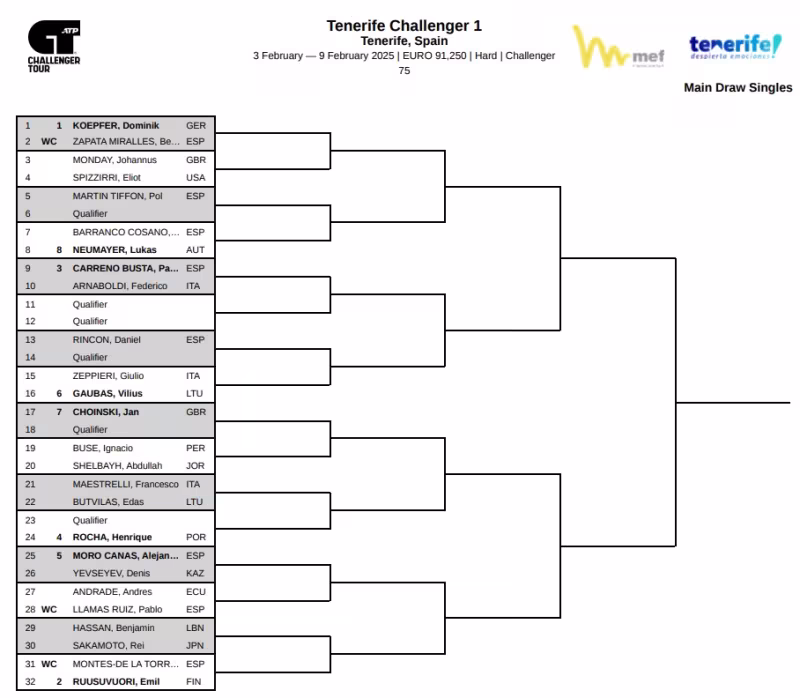 Challenger de Tenerife 1. Ocho españoles confirmados en el cuadro final
