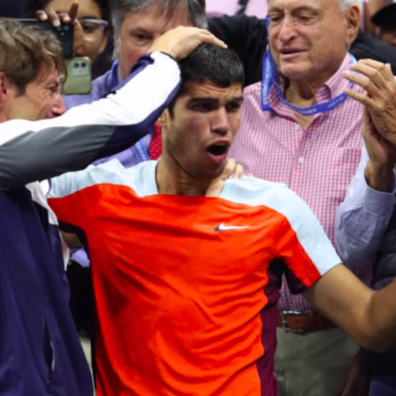 Juan Carlos Ferrero junto a Carlos Alcaraz. Foto: Getty