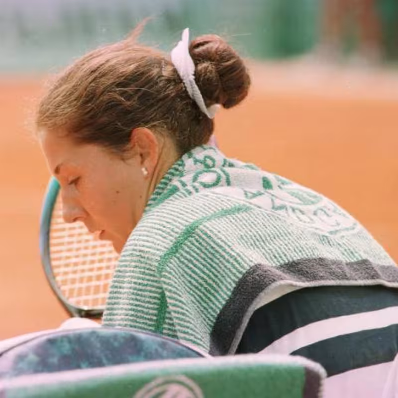 Monica Seles, durante un descanso. Fuente: Getty