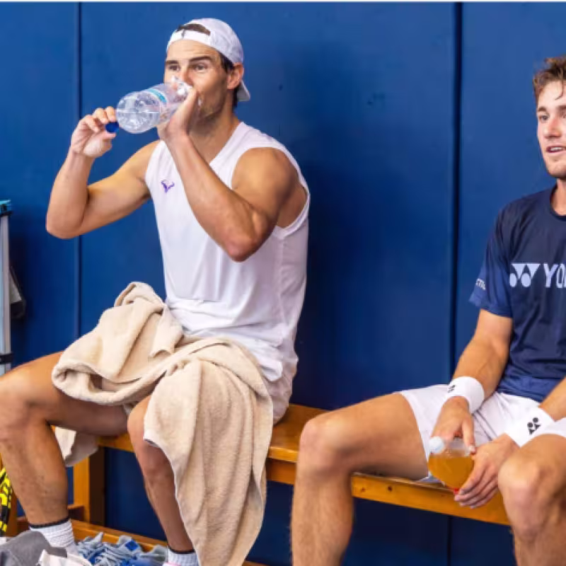 Rafael Nadal y Casper Ruud, en un entrenamiento en Mallorca. Fuente: Rafa Nadal Academy