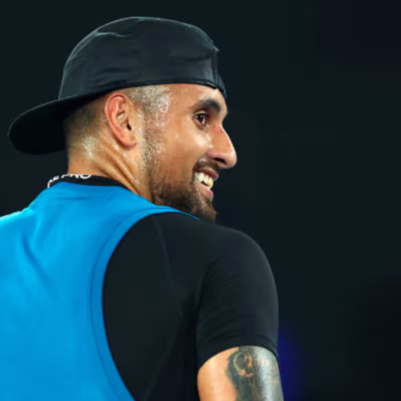 Nick Kyrgios durante su partido de exhibición con Novak Djokovic. Foto: Getty