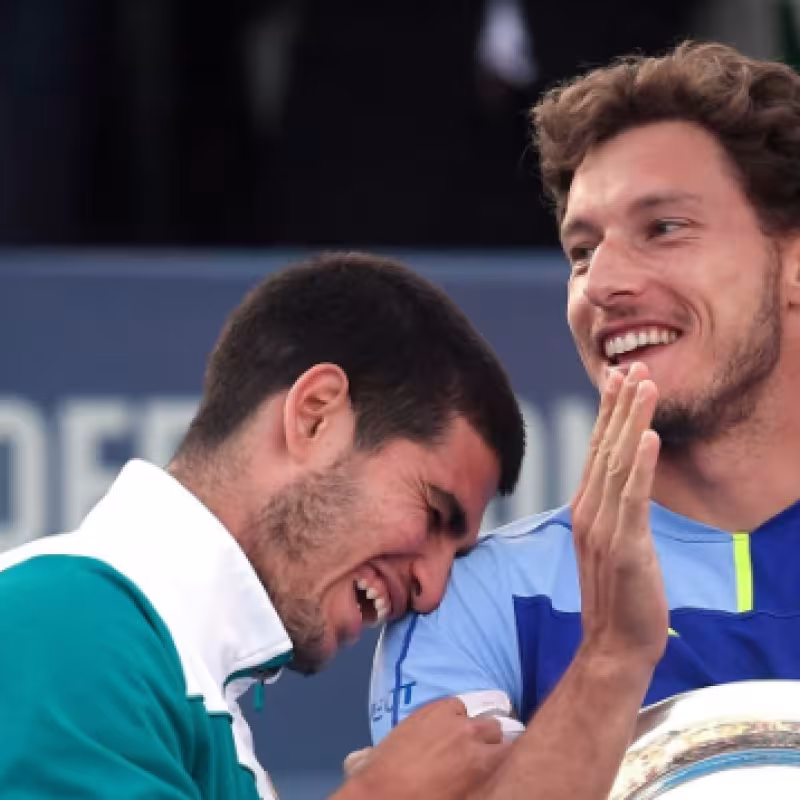 Pablo Carreño y Carlos Alcaraz en el Conde de Godó 2022. Foto: Getty