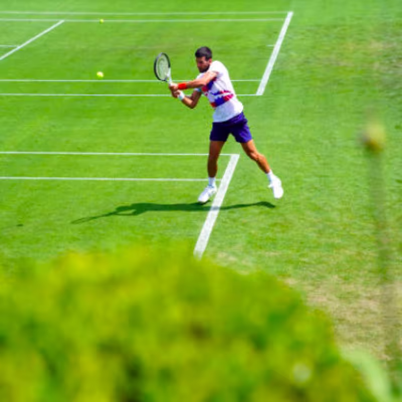 Novak Djokovic entrenando sobre hierba. Fuente: Getty