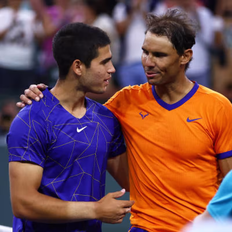 Alcaraz y Nadal, en su último enfrentamiento en Indian Wells. Fuente: Getty