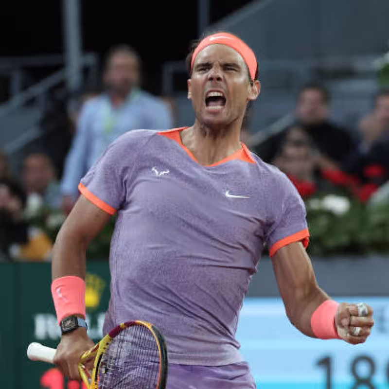 Rafael Nadal sobrevive a Alex De Miñaur en el Mutua Madrid Open 2024. Foto: Getty
