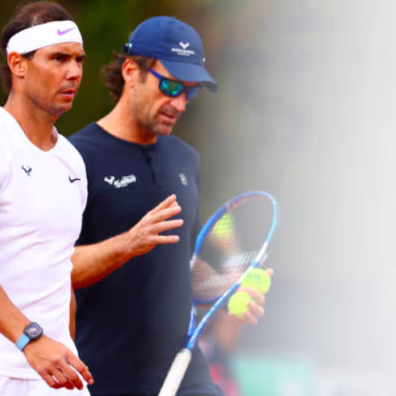 Rafa Nadal entrenando con Carlos Moyá. Fuente: Getty