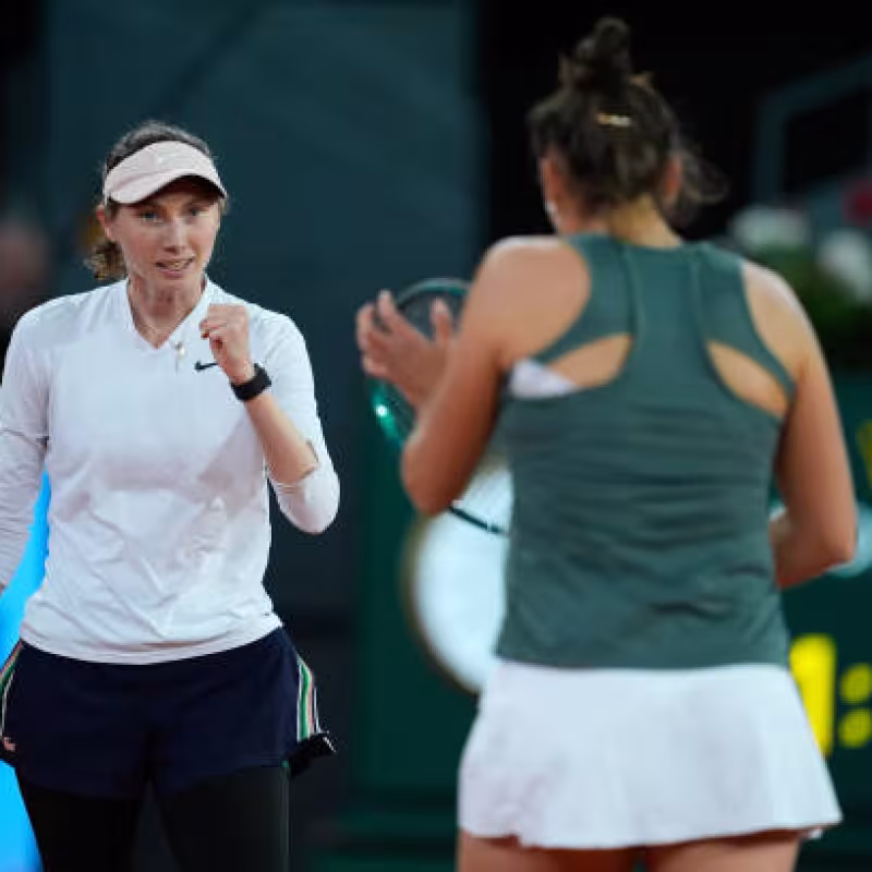 Cristina Bucsa y Sara Sorribes en el Mutua Madrid Open 2024. Foto: Getty