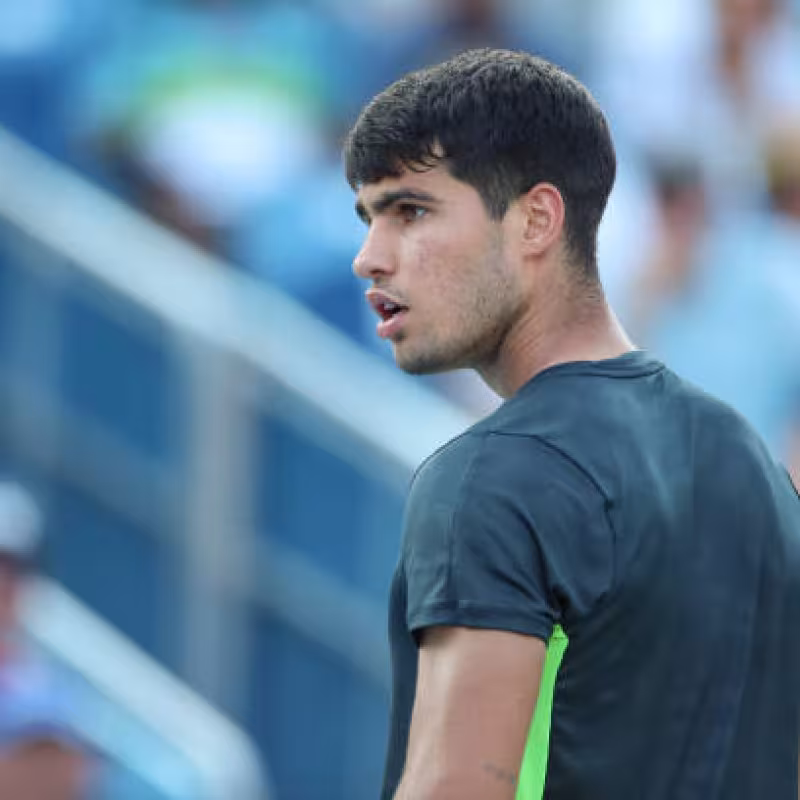 Carlos Alcaraz speaks at the ATP Cincinnati 2024 Media Day. Photo: Getty
