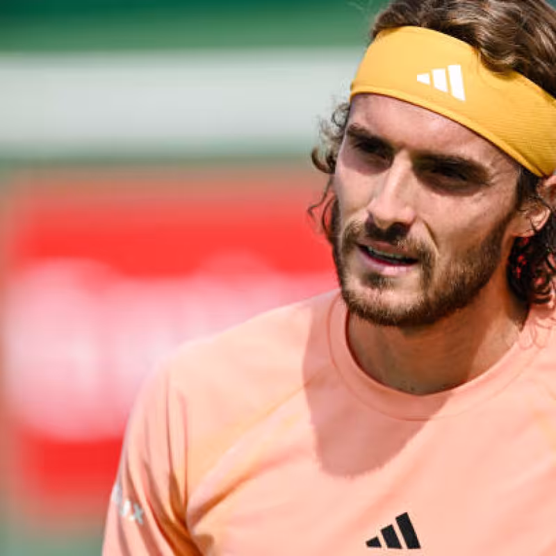Stefanos Tsitsipas, during his defeat today in Montreal. Source: Getty