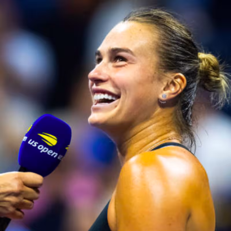 Aryna Sabalenka smiles after advancing to the final of the US Open 2024. Source: Getty