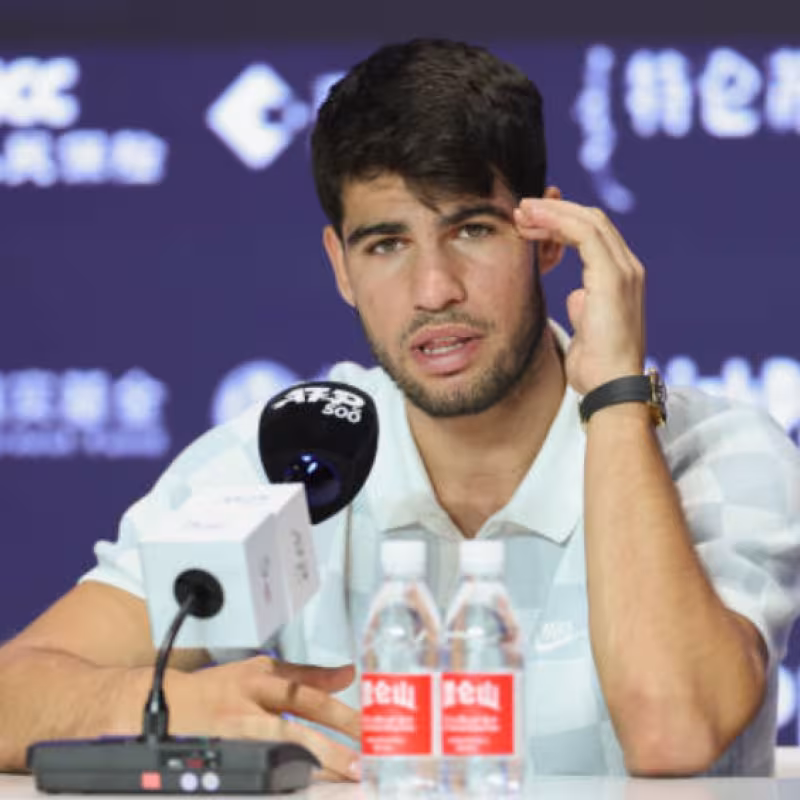 Carlos Alcaraz at the ATP Beijing 2024 press conference. Photo: Getty.
