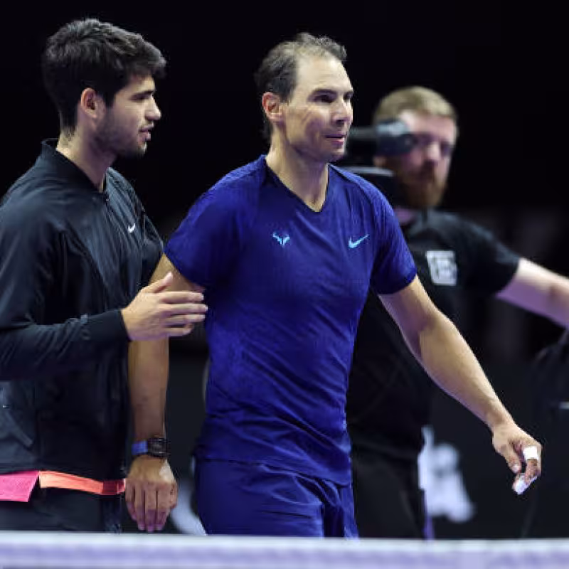 Alcaraz and Nadal, after their match at the Six Kings Slam.