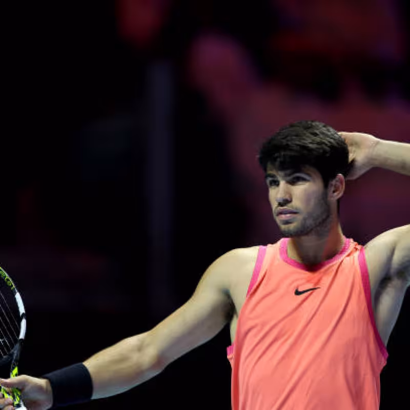 Carlos Alcaraz answers the question of who has the better forehand. Photo: Getty