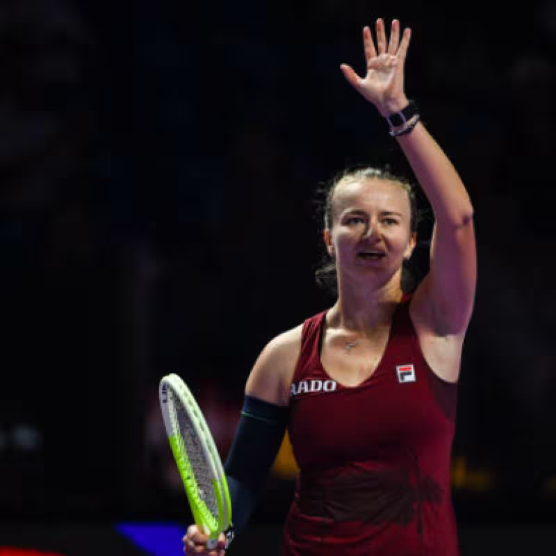 Barbora Krejcikova celebrates her first victory in the WTA Finals. Source: Getty