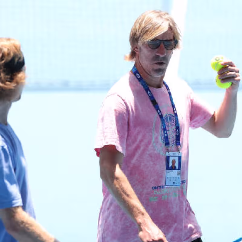 Andrey Rublev and Fernando Vicente at the Australian Open 2024. Photo: Getty