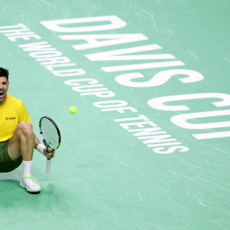 Thanasi Kokkinakis celebrates a tremendous victory.