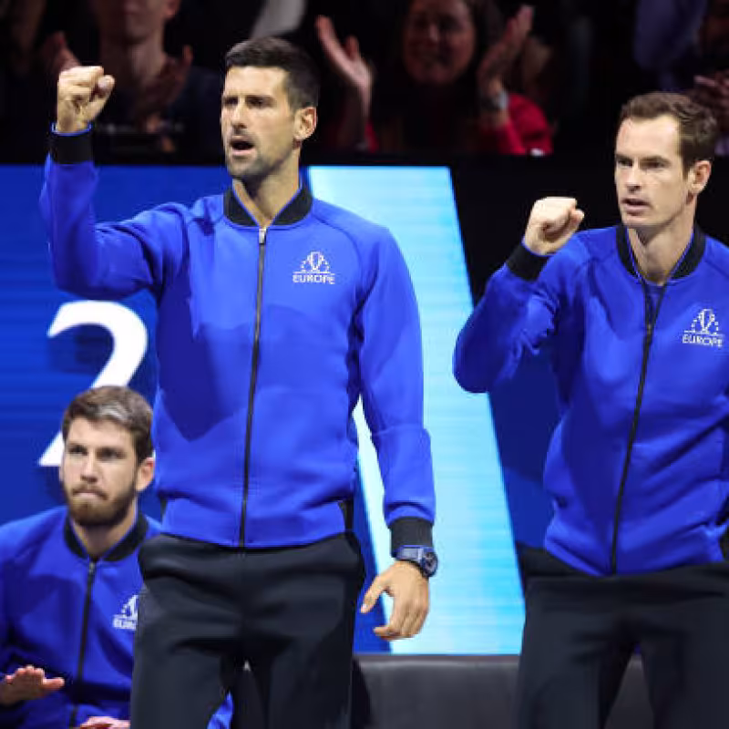 Murray and Djokovic celebrate during the Laver Cup 2022.