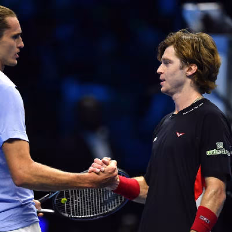 Alexander Zverev and Andrey Rublev at the ATP Finals 2024. Photo: getty