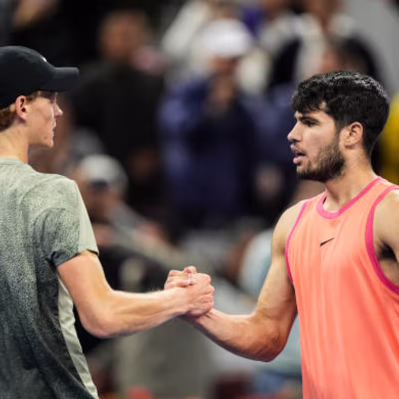 Jannik Sinner and Carlos Alcaraz at the China Open 2024. Photo: Getty
