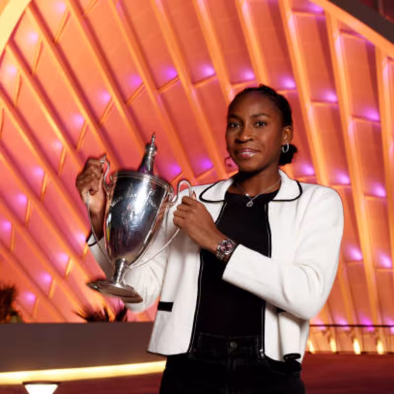 Coco Gauff with her WTA Finals trophy. Photo: Getty