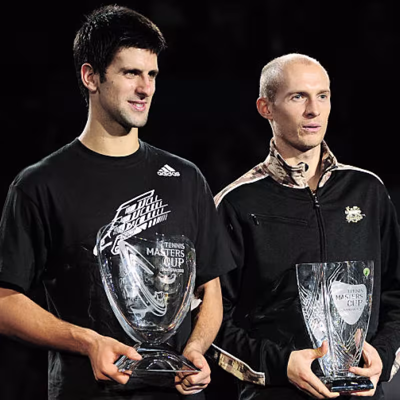 Novak Djokovic and Nikolay Davydenko in 2008. Photo: Getty