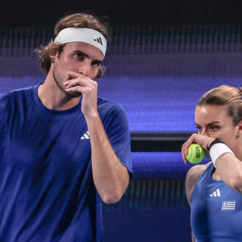 The fun and unexpected stick from Sakkari to Tsitsipas: "I wouldn't want to have your backhand". Photo: Getty