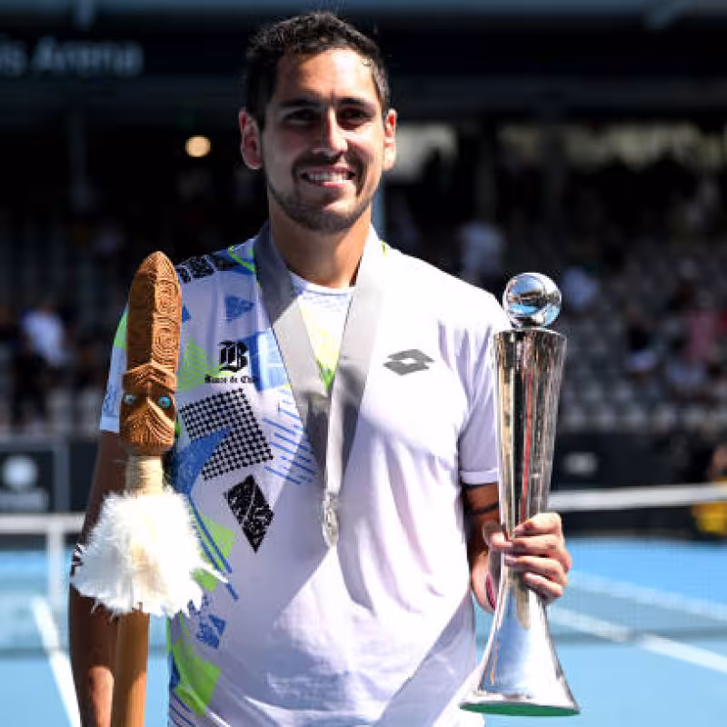 Tabilo, with the title in Auckland this year. Source: Getty