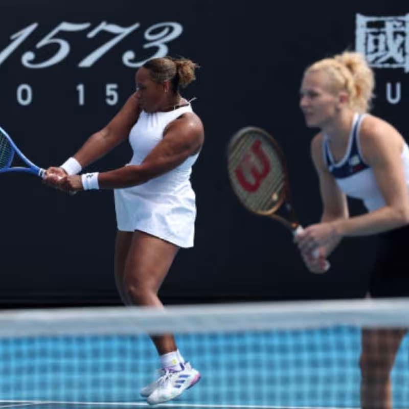 Katerina Siniakova and Taylor Townsend at the 2025 Australian Open. Photo: Getty