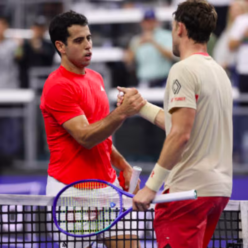 Jaume Munar and Casper Ruud greet each other at the net. Source: Getty