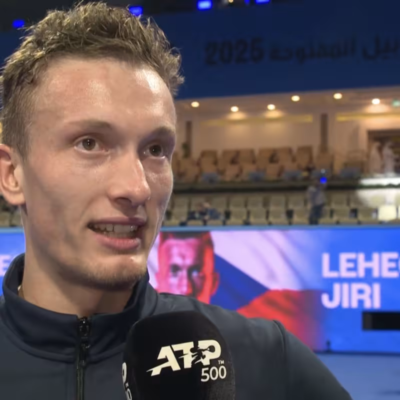 Jiri Lehecka speaks after defeating Carlos Alcaraz in Doha. Source: Tennis TV