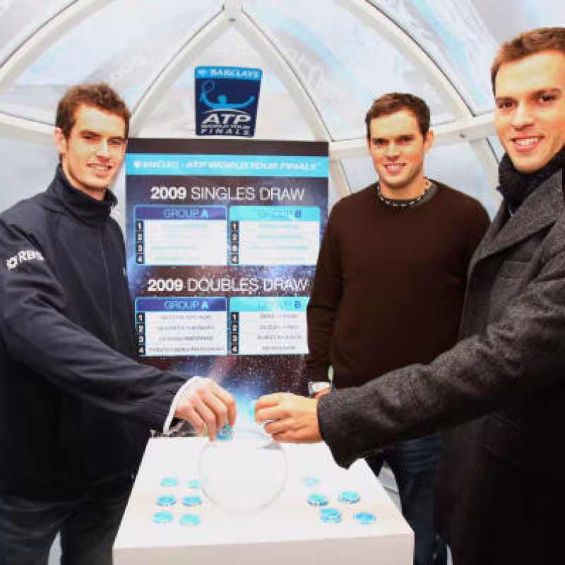 Not long ago, doubles played a prominent role in the circuit. In this image, the Bryan brothers take care of the ATP Finals 2009 draw, featuring the same prominence as Andy Murray. Source: Getty