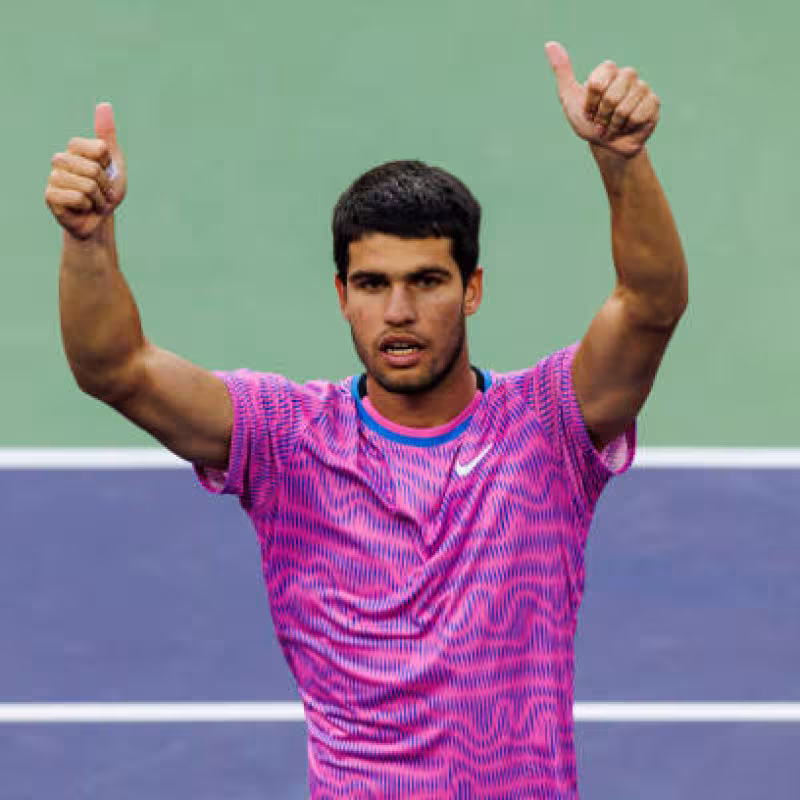 Carlos Alcaraz, details from Indian Wells 2025. Photo: gettyimages