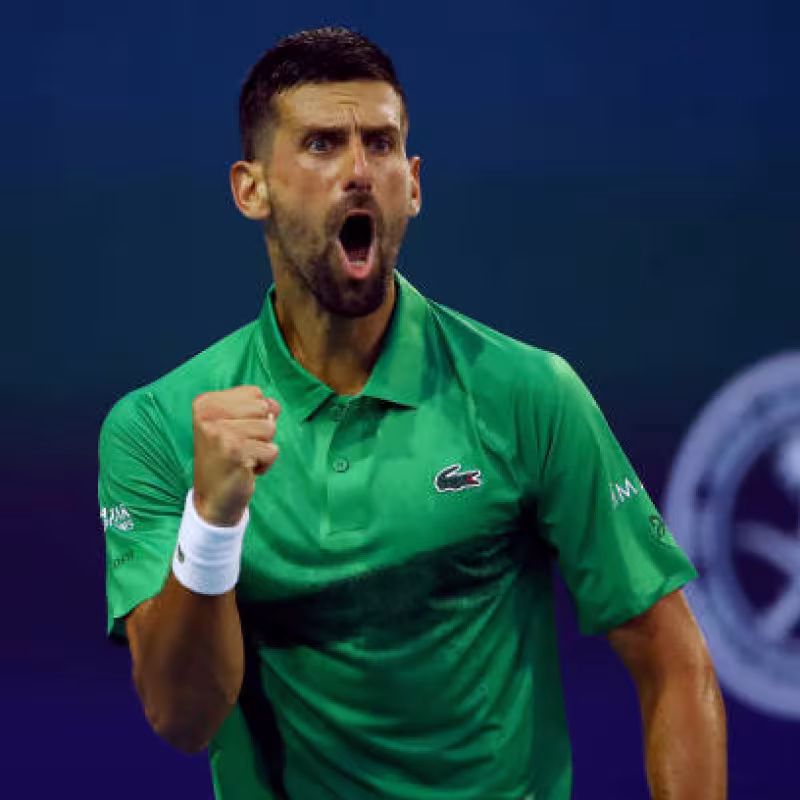 Djokovic achieved his highest first service percentage ever in victory over Dimitrov. Photo: Getty Images