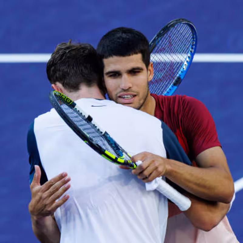 Alcaraz greets Draper after his defeat in Indian Wells. Source: Getty