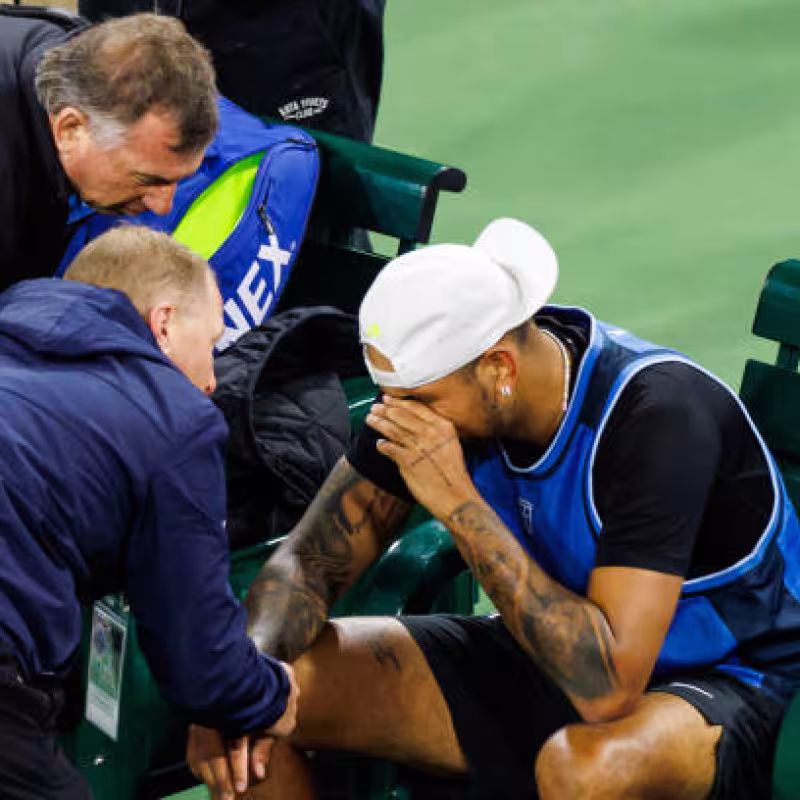 Kyrgios withdraws in tears due to injury at Indian Wells 2025. Photo: Getty