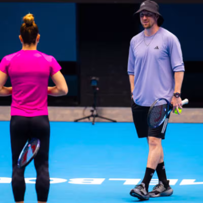 Maria Sakkari recovers Tom Hill in 2025. Source: Getty.