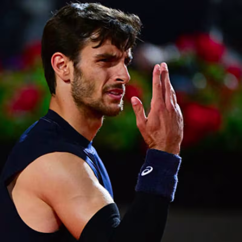 Lorenzo Musetti meets Alcaraz in Rome. Source: Getty