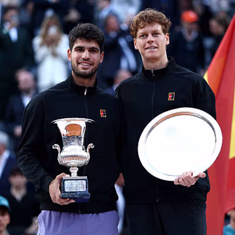 Alcaraz and Sinner, after their latest big final, in Rome. Source: Getty