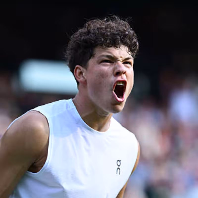 Ben Shelton bares his teeth at Wimbledon. Source: Getty