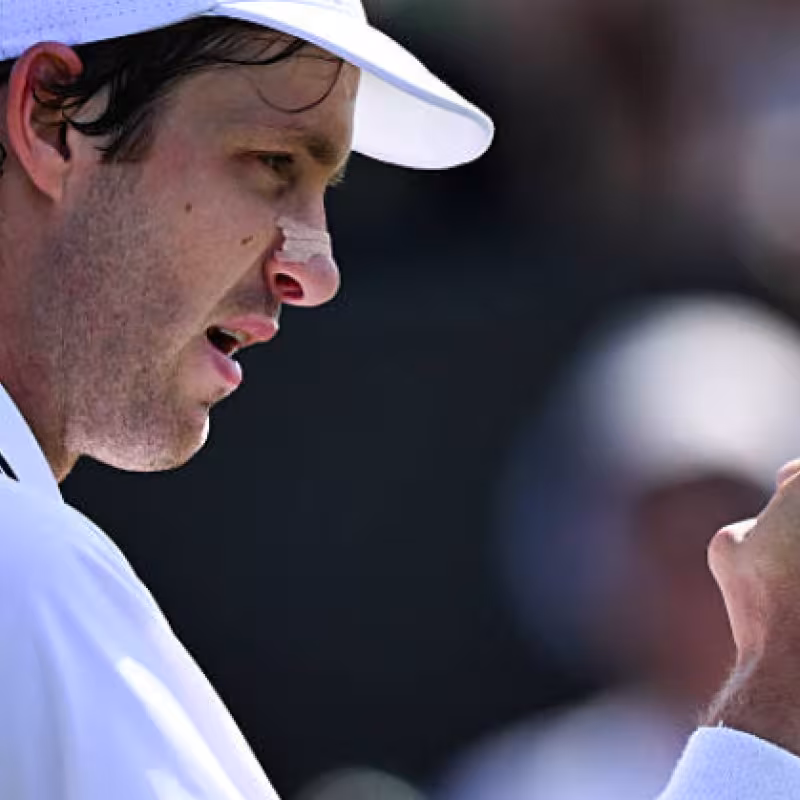 Nico Jarry celebrates his passage to the Wimbledon round of 16. Source: Getty