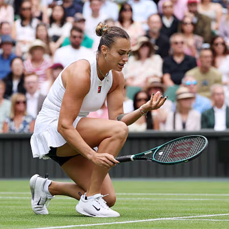 Aryna Sabalenka speaks at a press conference at Wimbledon 2025. Photo: Getty